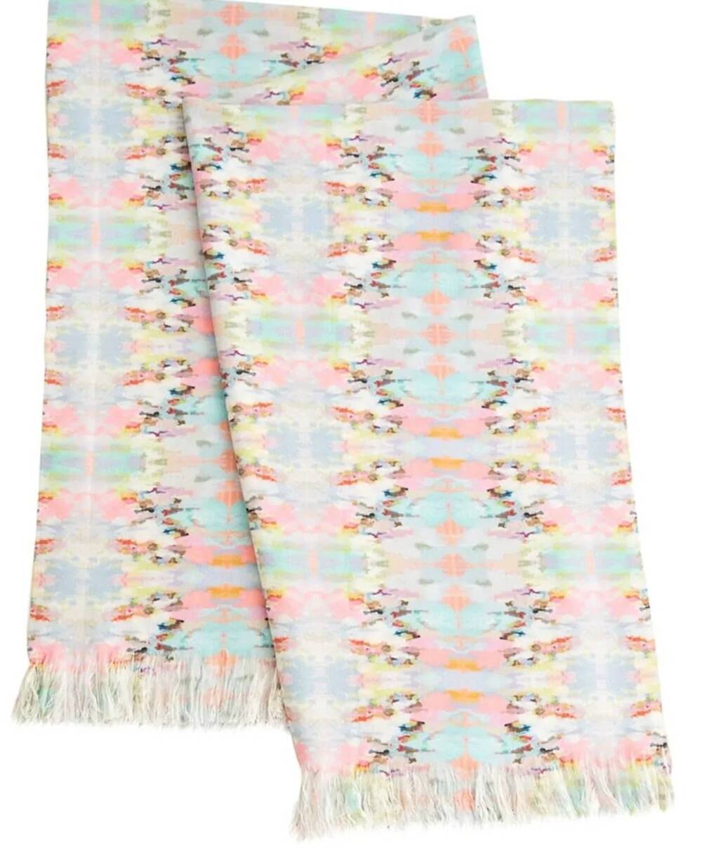 NEW LAURA PARK cozy throw blanket in pink & blue